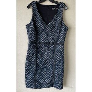 guess dress size 14 blue black sleeveless geometric vegan V Neck